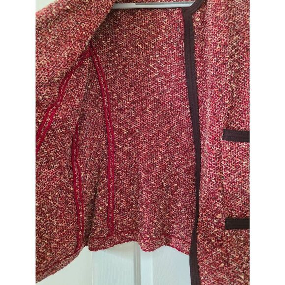 ST. JOHN Claret Red Black Tweed Boucle Wool Blend Knit Zip Front Jacket 10 - Picture 8 of 10